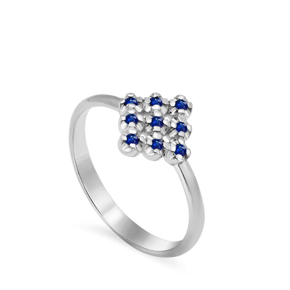 14K Gold Ring Square Blue Sapphires