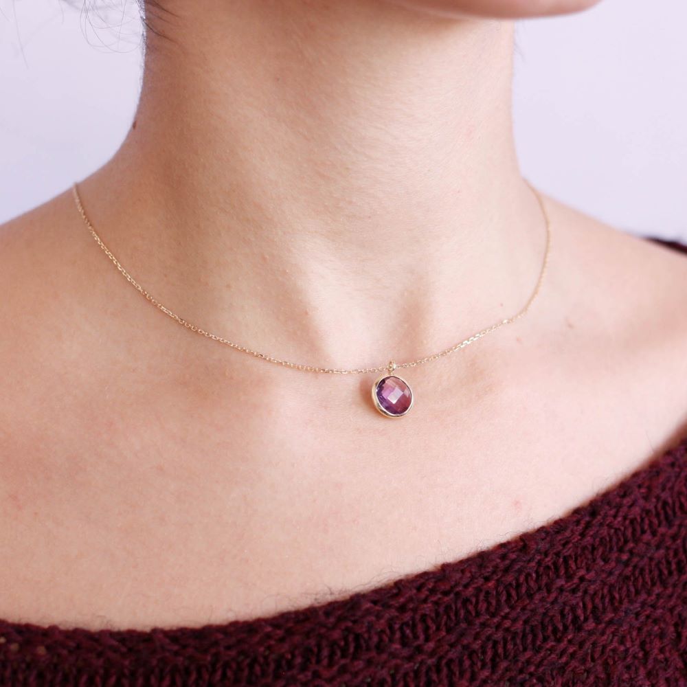 Amethyst Necklace in 14K Solid Gold