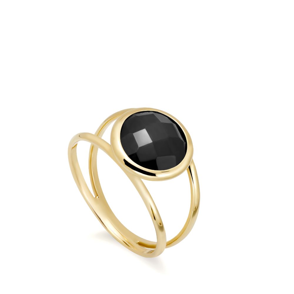 Black Onyx 14K Double Band Ring with 10mm Gemstone
