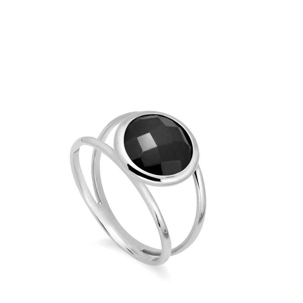 Black Onyx 14K Double Band Ring with 10mm Gemstone
