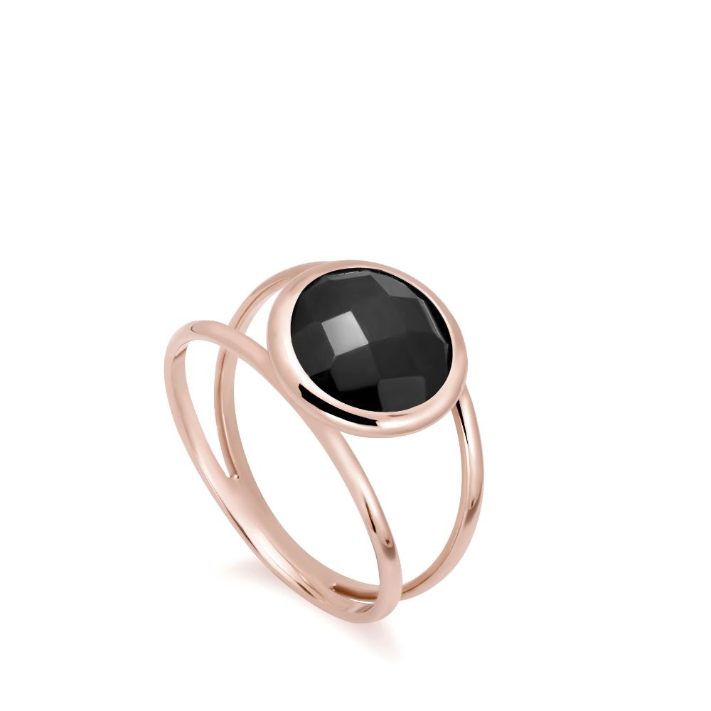 Black Onyx 14K Double Band Ring with 10mm Gemstone