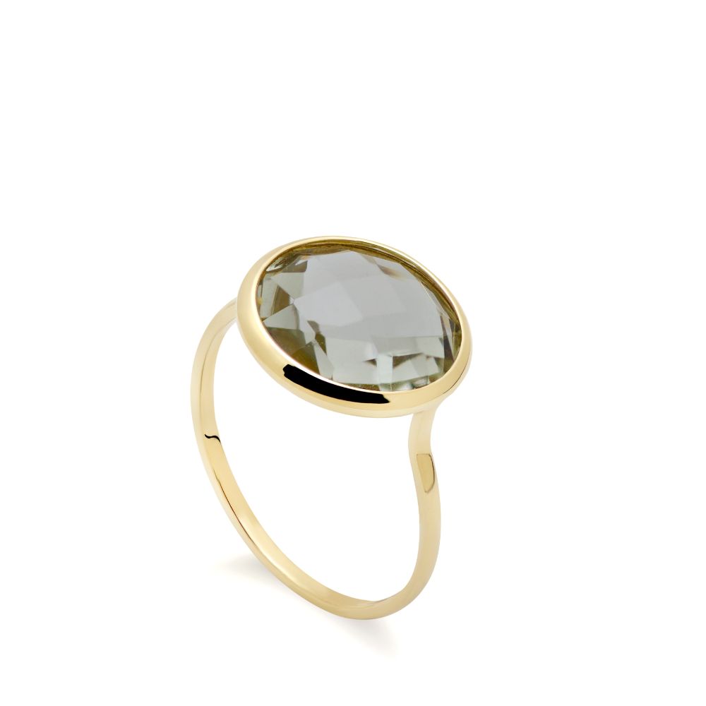 Green Amethyst Ring 12mm in 14K Gold for Women