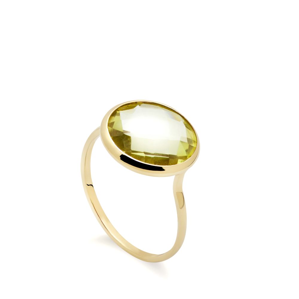 Lemon Quartz Ring 12mm in 14K Gold