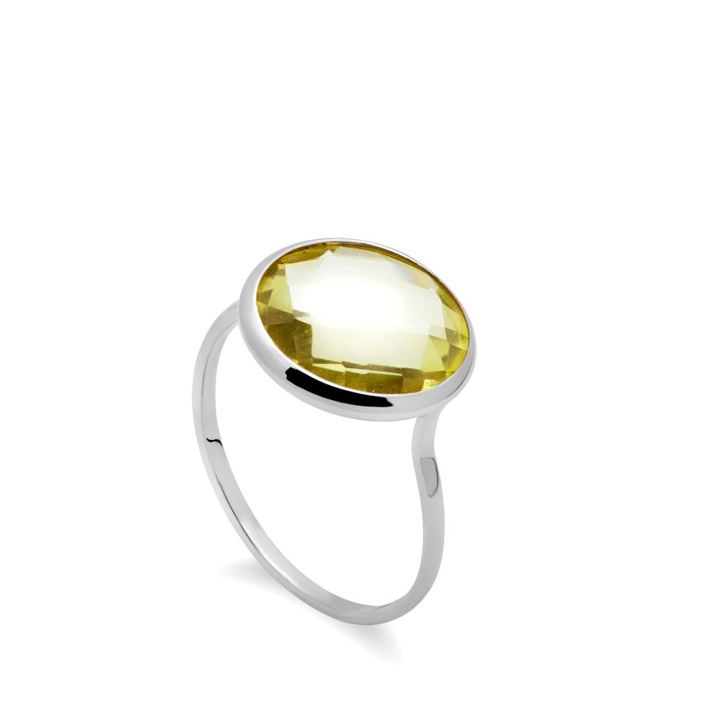 Lemon Quartz Ring 12mm in 14K Gold