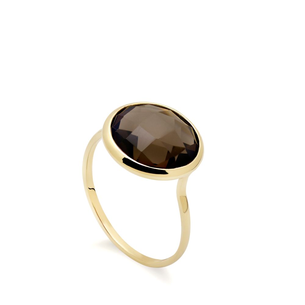Smoky Quartz Ring 12mm in 14K Gold Kyklos Jewelry