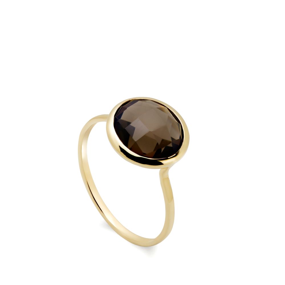 Smoky Quartz Ring 10mm in 14K Gold Kyklos Jewelry