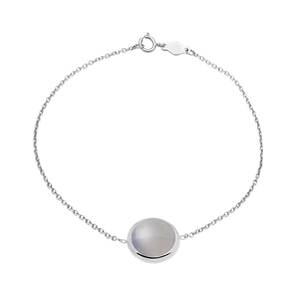 14K White Gold Bracelet with 10mm Natural Chalcedony