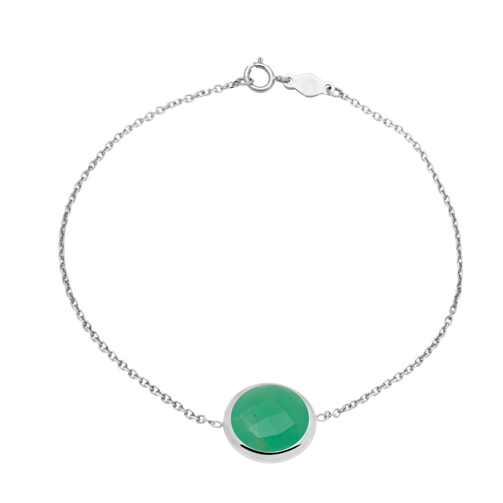 14K White Gold Bracelet with 10mm Chrysoprase