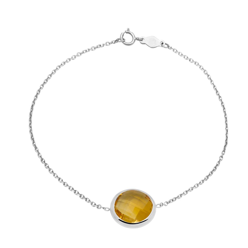 14K White Gold Bracelet with 10mm Citrine