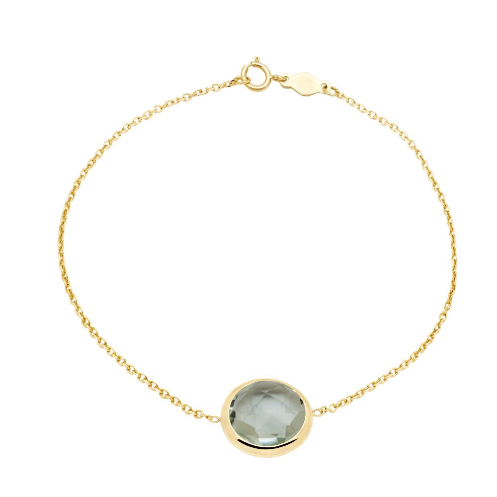 14K Gold Bracelet with 10mm Green Amethyst