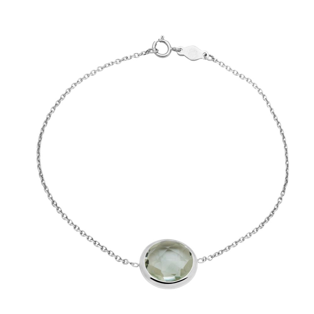 14K White Gold Bracelet with 10mm Green Amethyst
