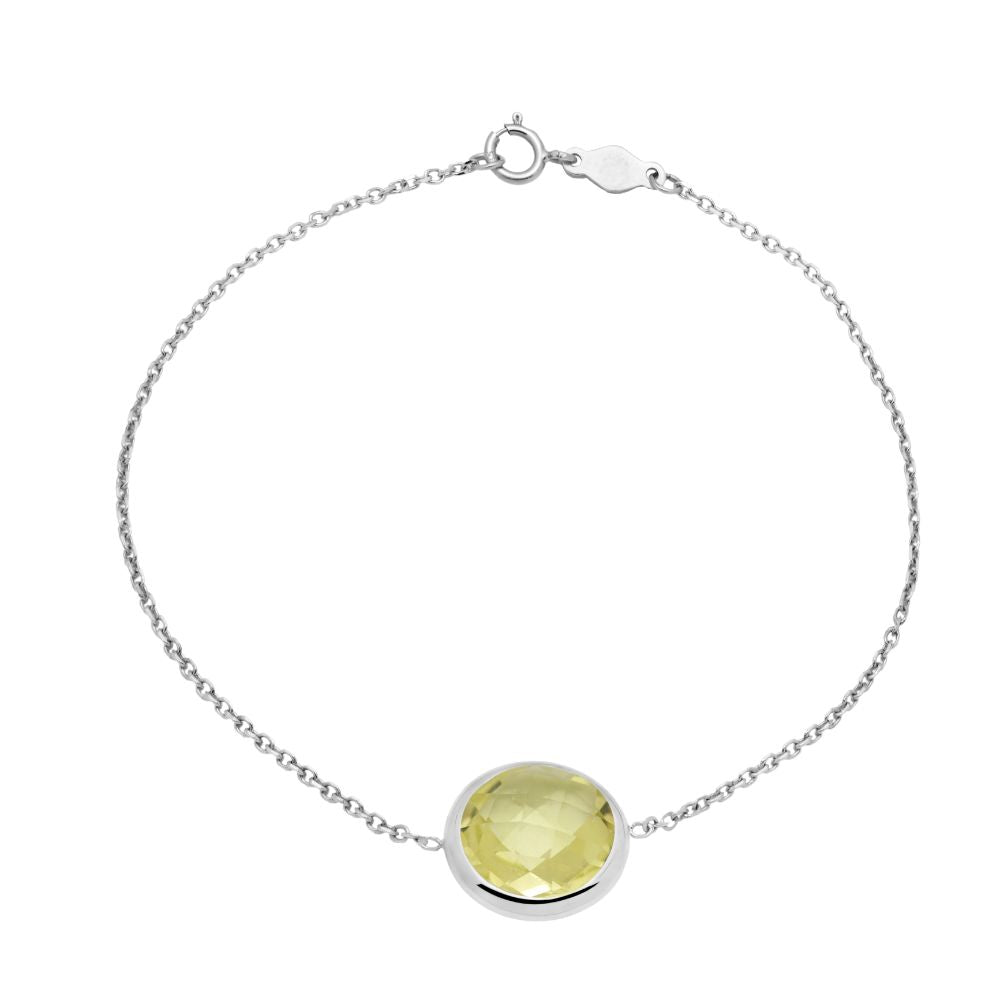 14K White Gold Bracelet with 10mm Lemon Quartz