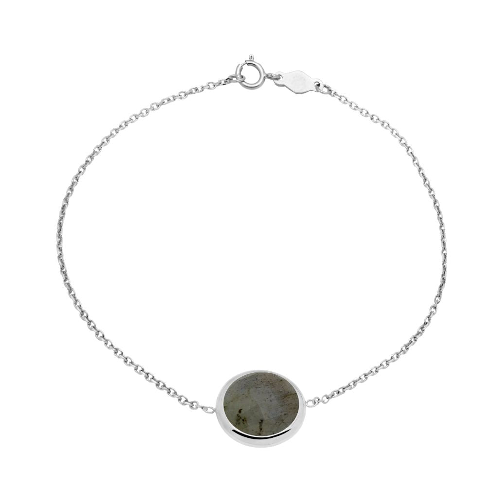14K White Gold Bracelet with 10mm Labradorite