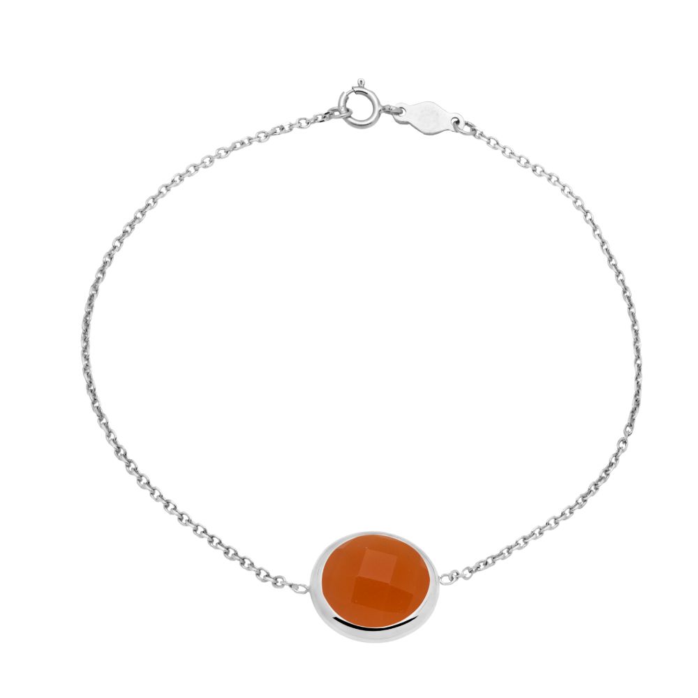 14K White Gold Bracelet with 10mm Orange Moonstone