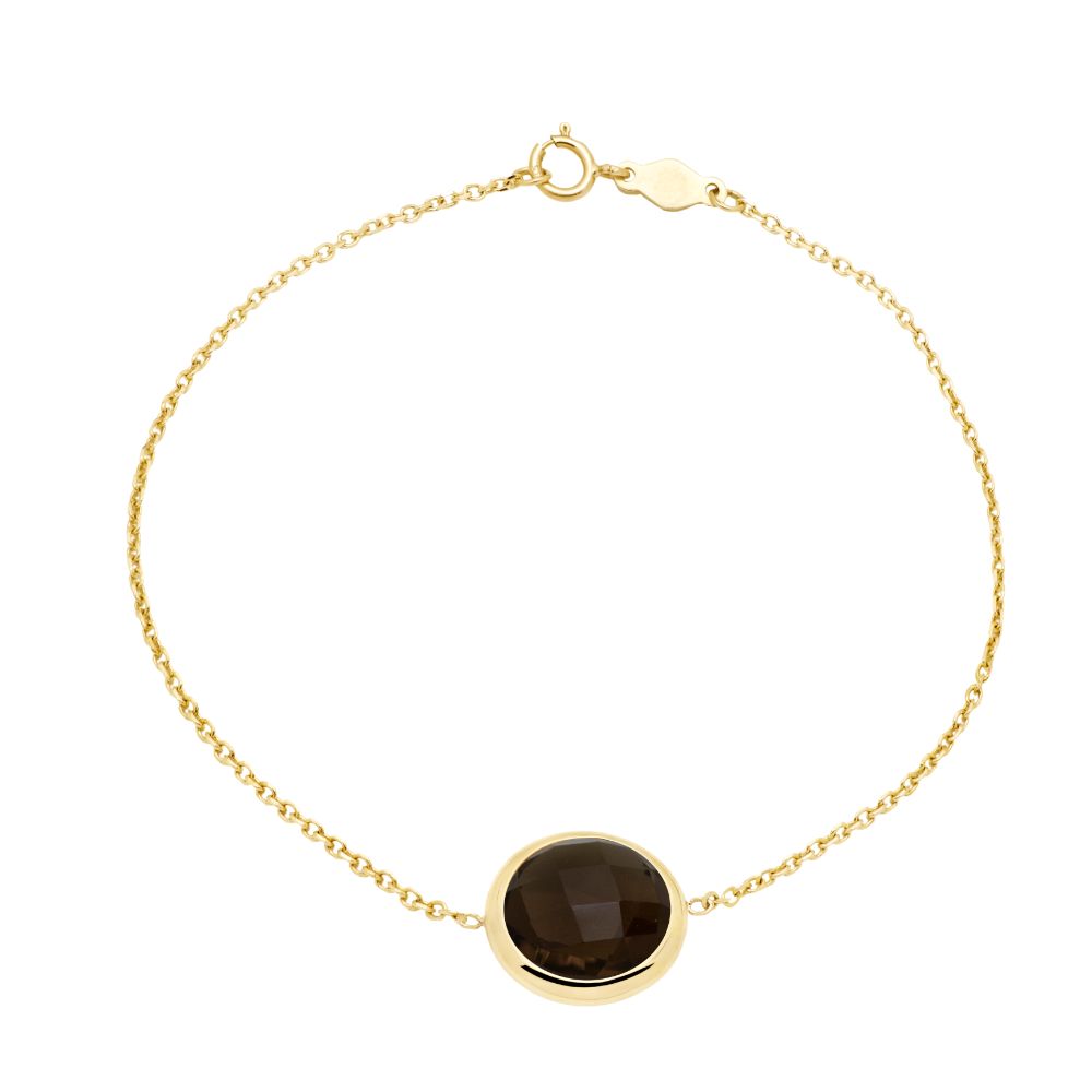 14K Gold Bracelet with 10mm Smoky Quartz