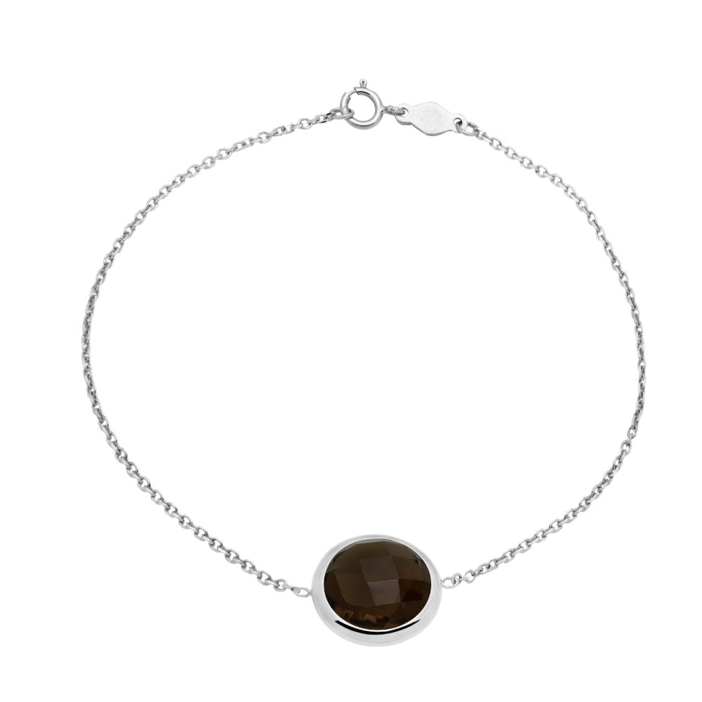 14K White Gold Bracelet with 10mm Smoky Quartz