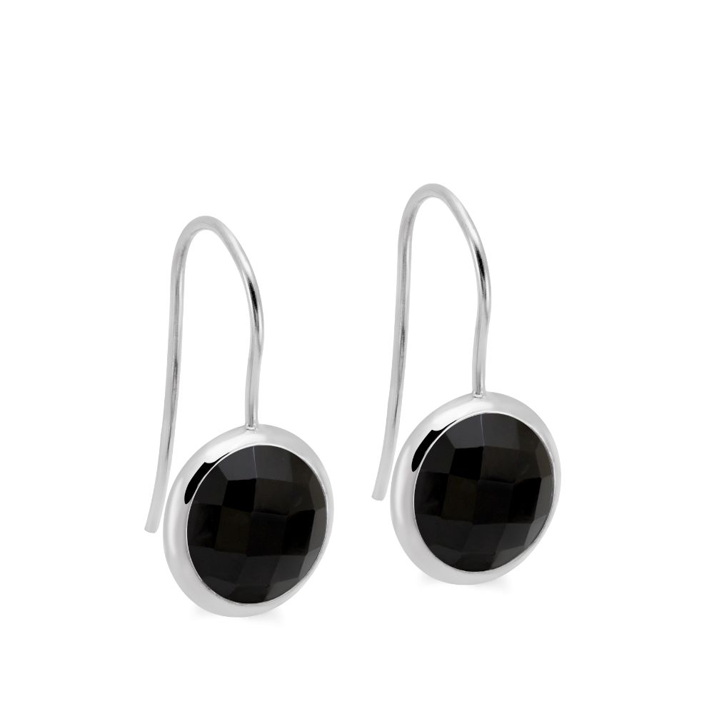 Black Onyx Earrings 10mm 14K White Gold