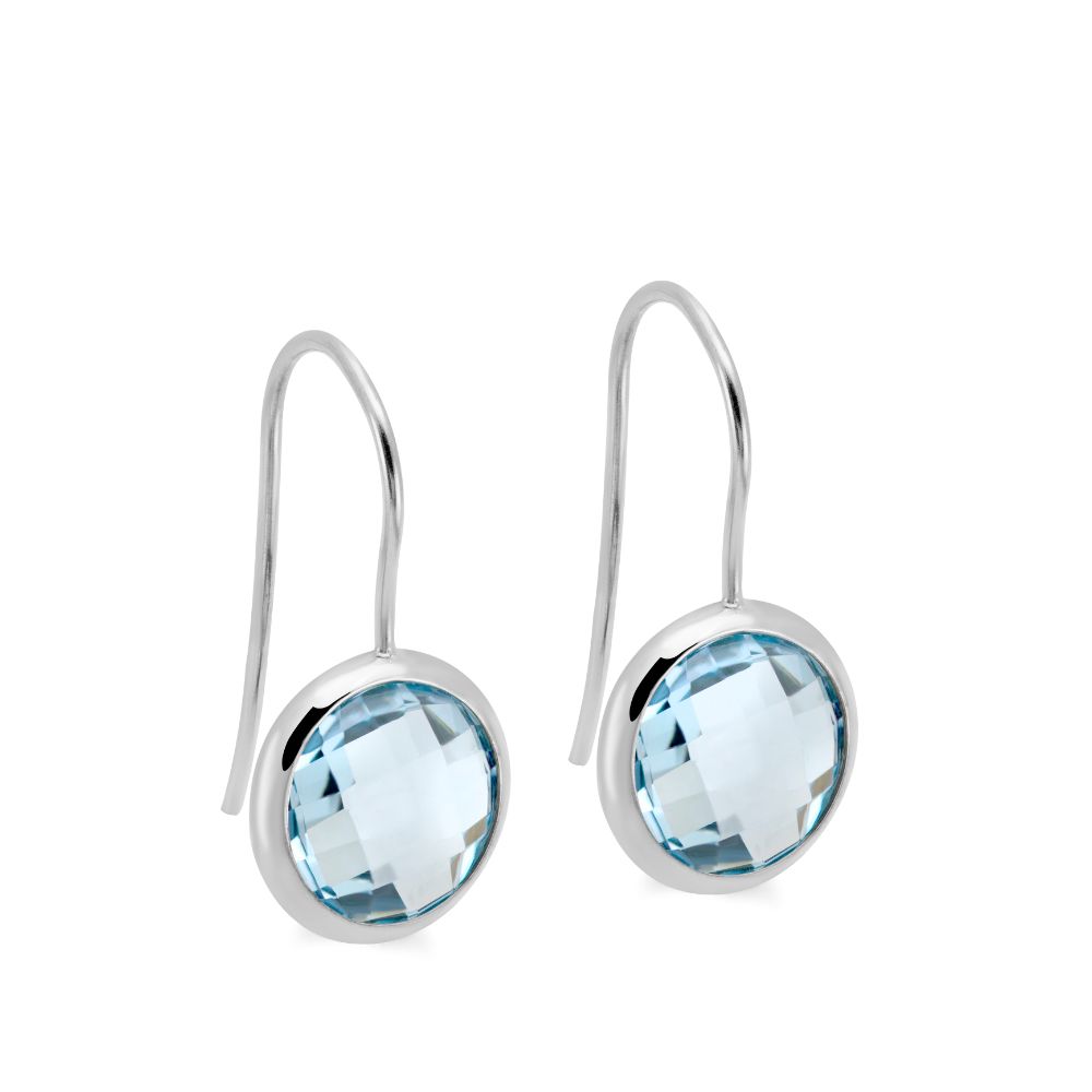 Blue Topaz Earrings 10mm 14K White Gold