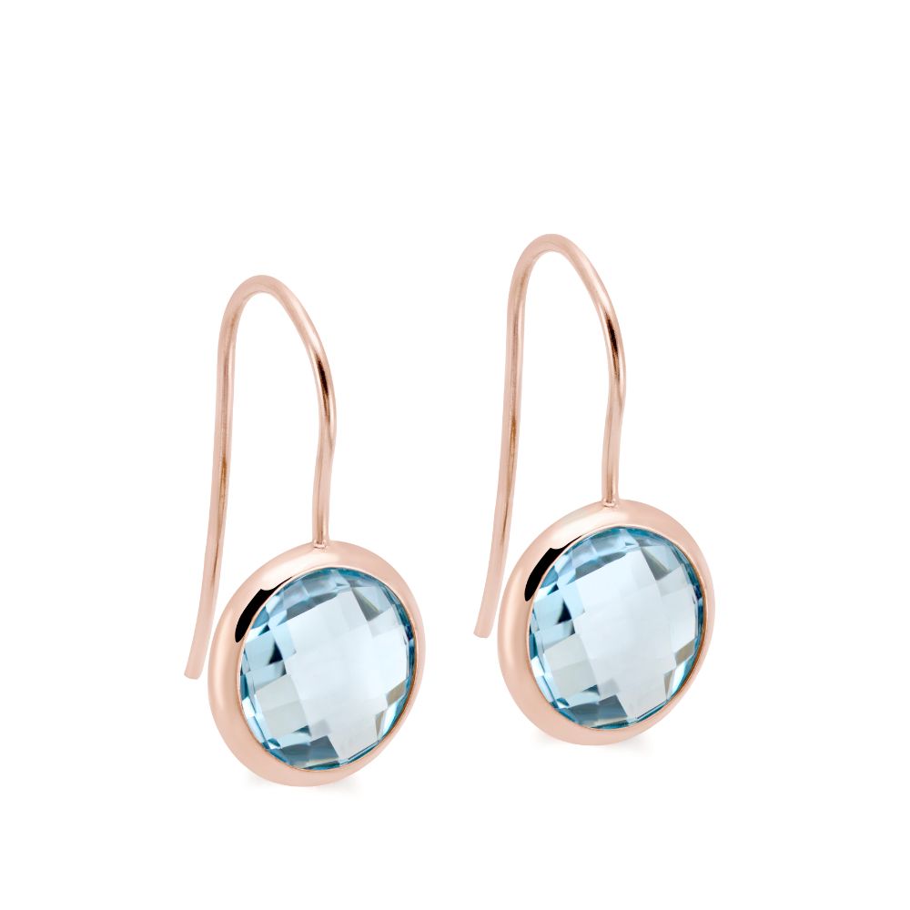 Blue Topaz Earrings 10mm 14K Rose Gold
