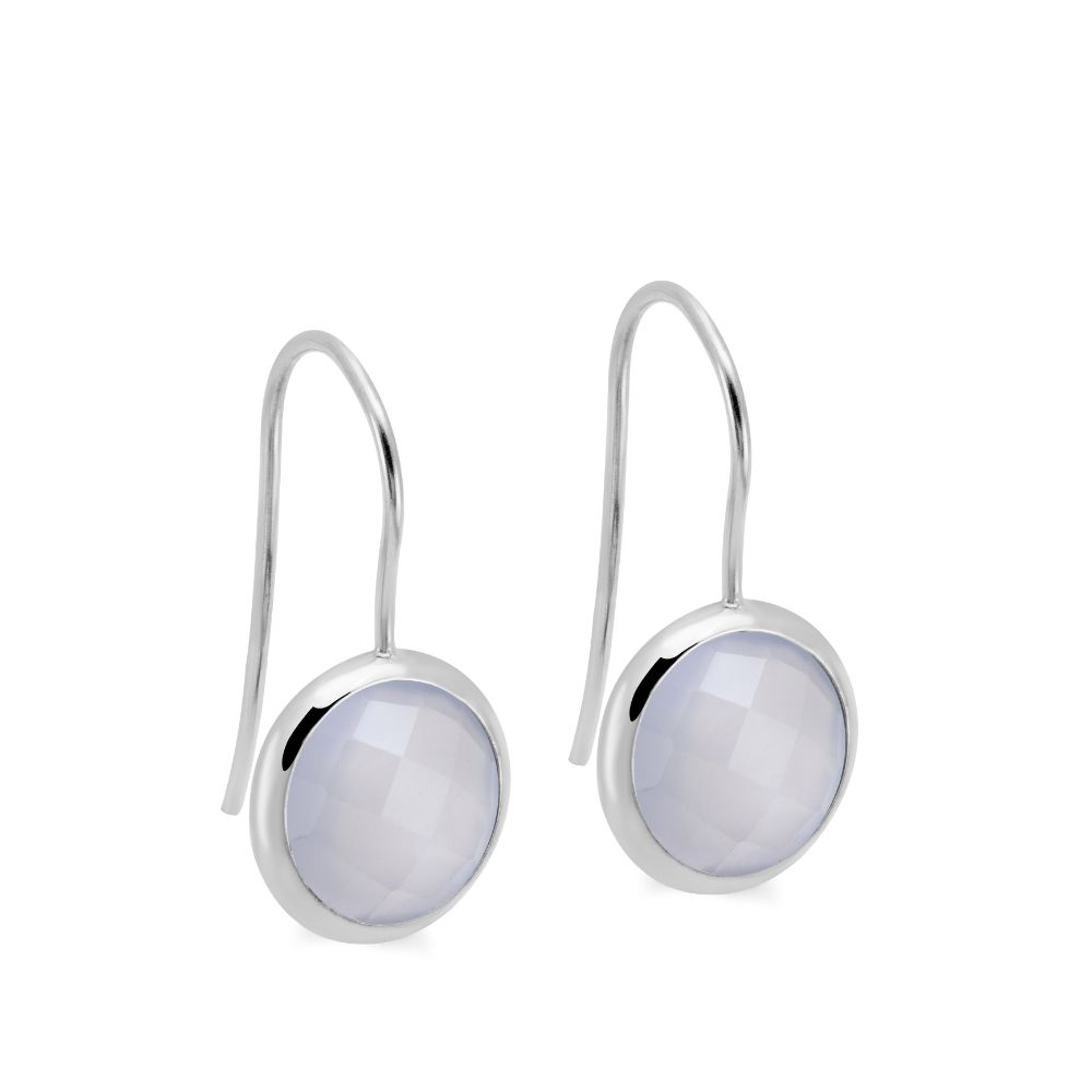 Chalcedony Earrings 10mm 14K White Gold