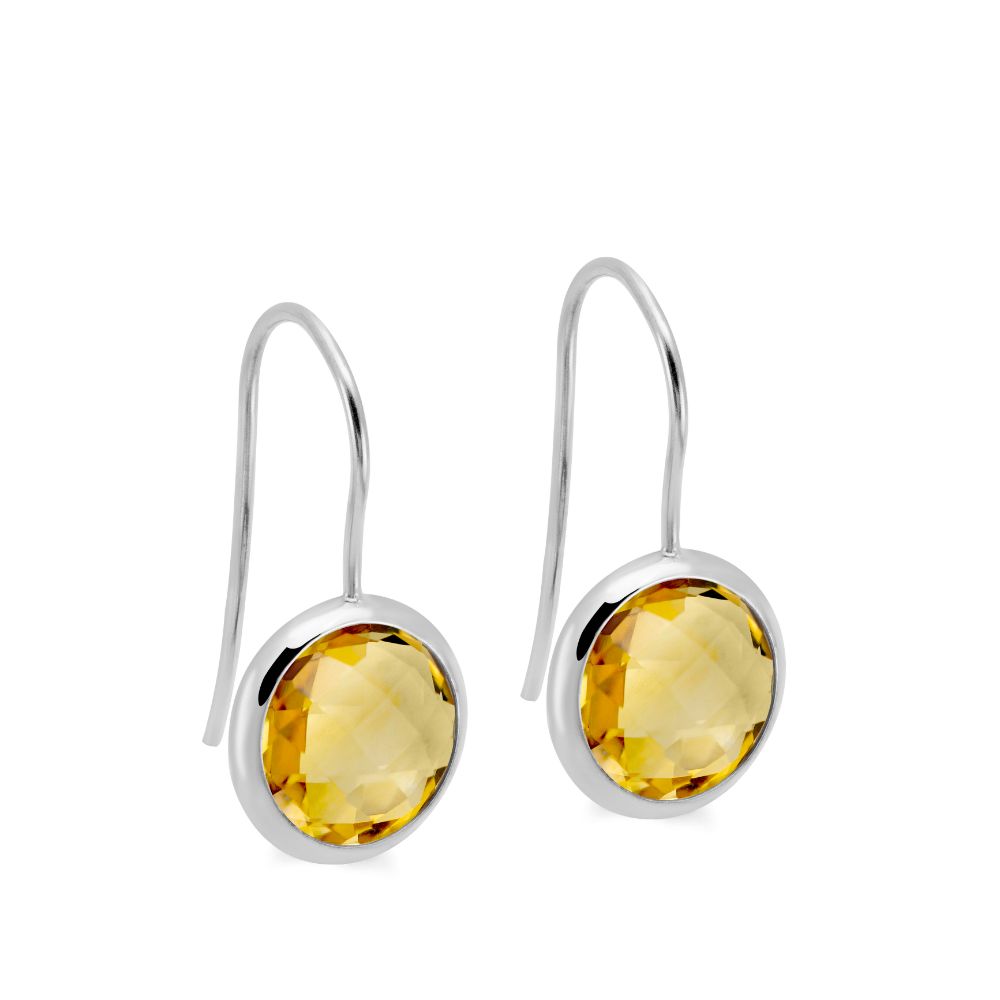 Citrine Earrings 10mm 14K White Gold