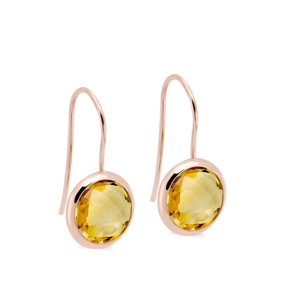 Citrine Earrings 10mm 14K Rose Gold