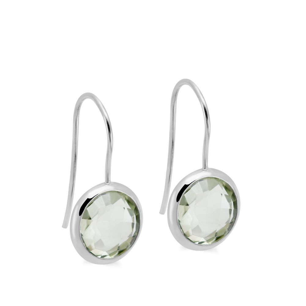 Green Amethyst Earrings 10mm 14K White Gold