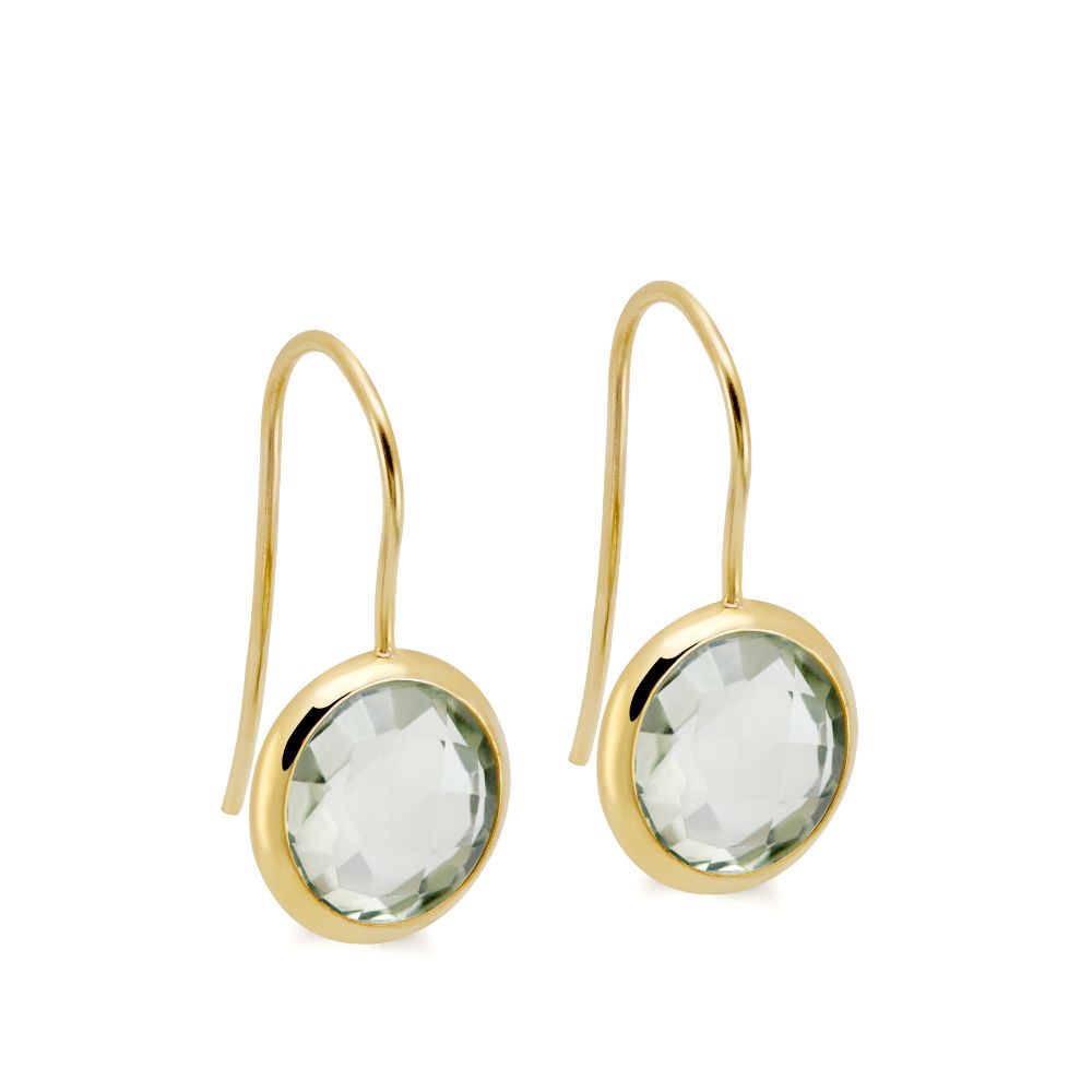 Green Amethyst Earrings 10mm 14K Gold