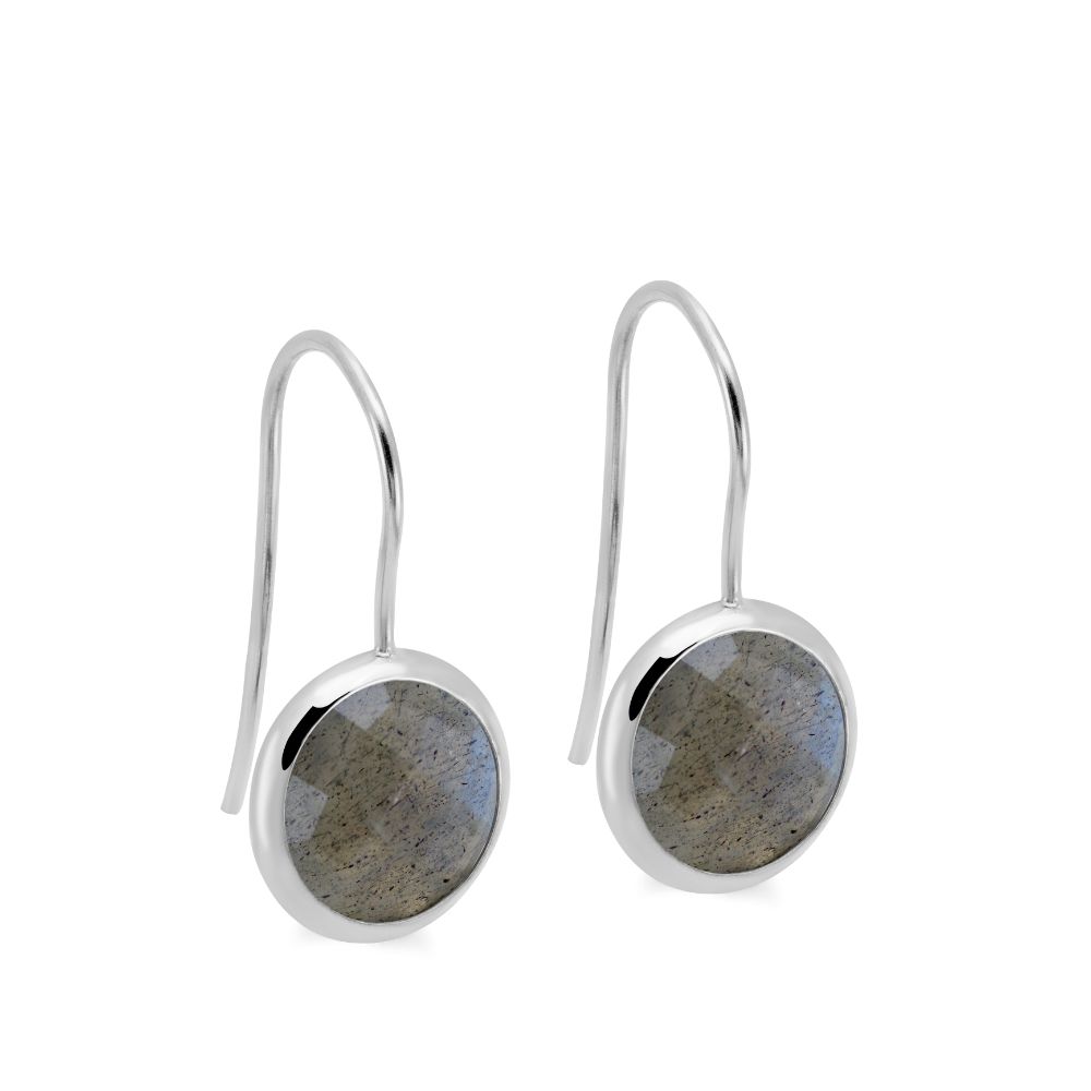 Labradorite Earrings 10mm 14K White Gold
