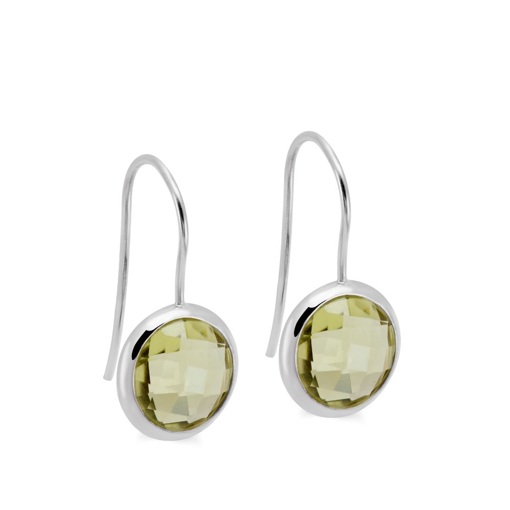 Lemon Quartz Earrings 10mm 14K White Gold