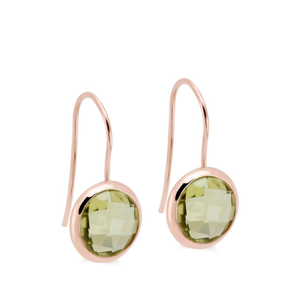 Lemon Quartz Earrings 10mm 14K Rose Gold