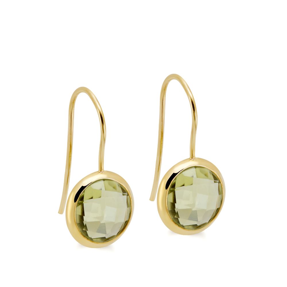 Lemon Quartz Earrings 10mm 14K Gold Kyklos