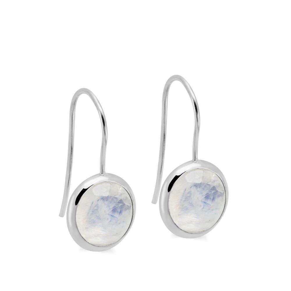 Moonstone Earrings 10mm 14K White Gold