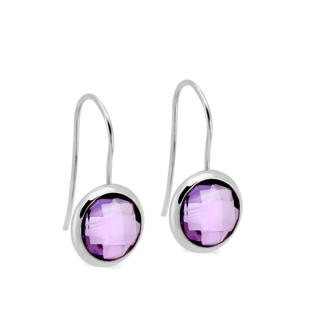 Amethyst Earrings 10mm 14K White Gold