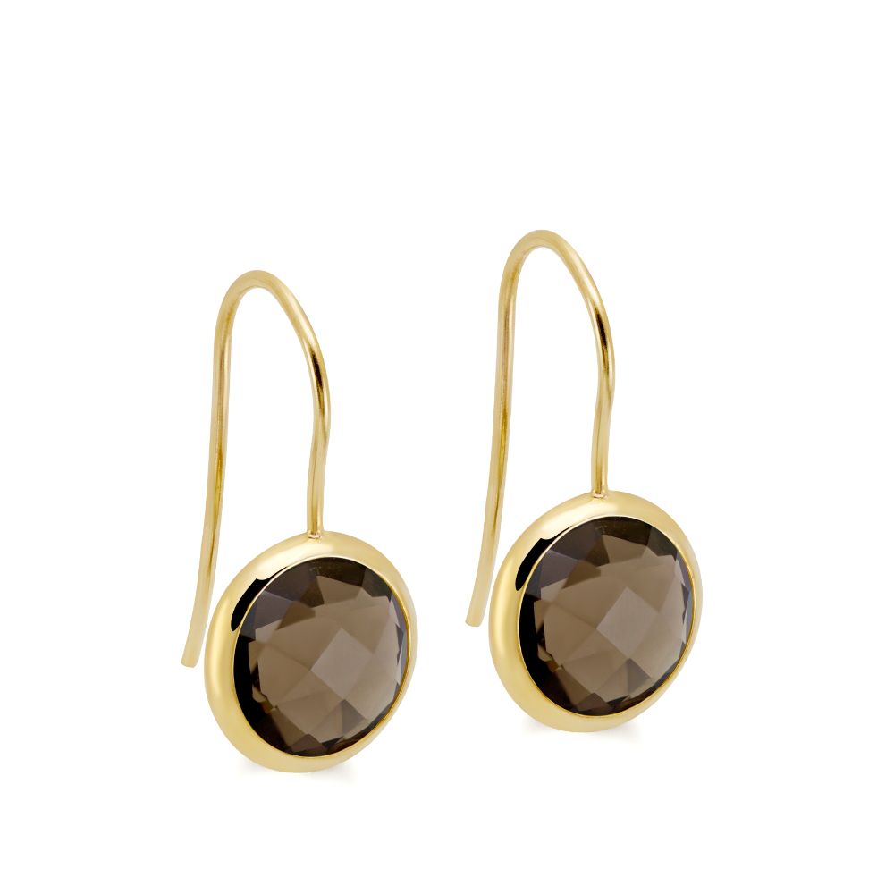 Smoky Quartz Earrings 10mm 14K Gold