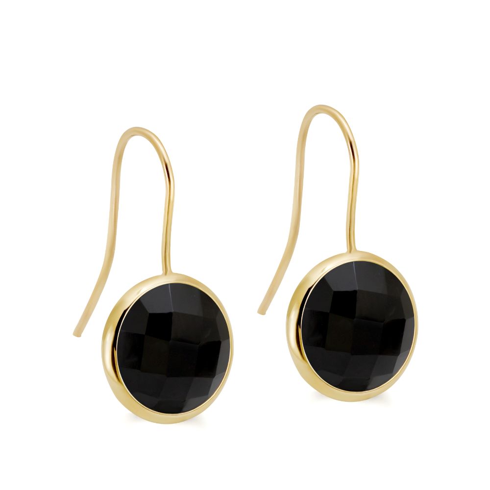 Black Onyx Earrings 12mm 14K Gold Kyklos Jewelry