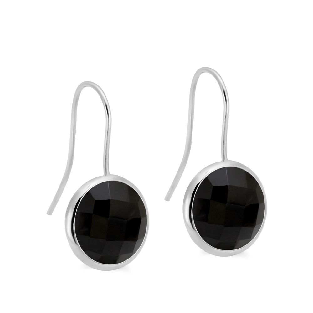 Black Onyx Earrings 12mm 14K White Gold