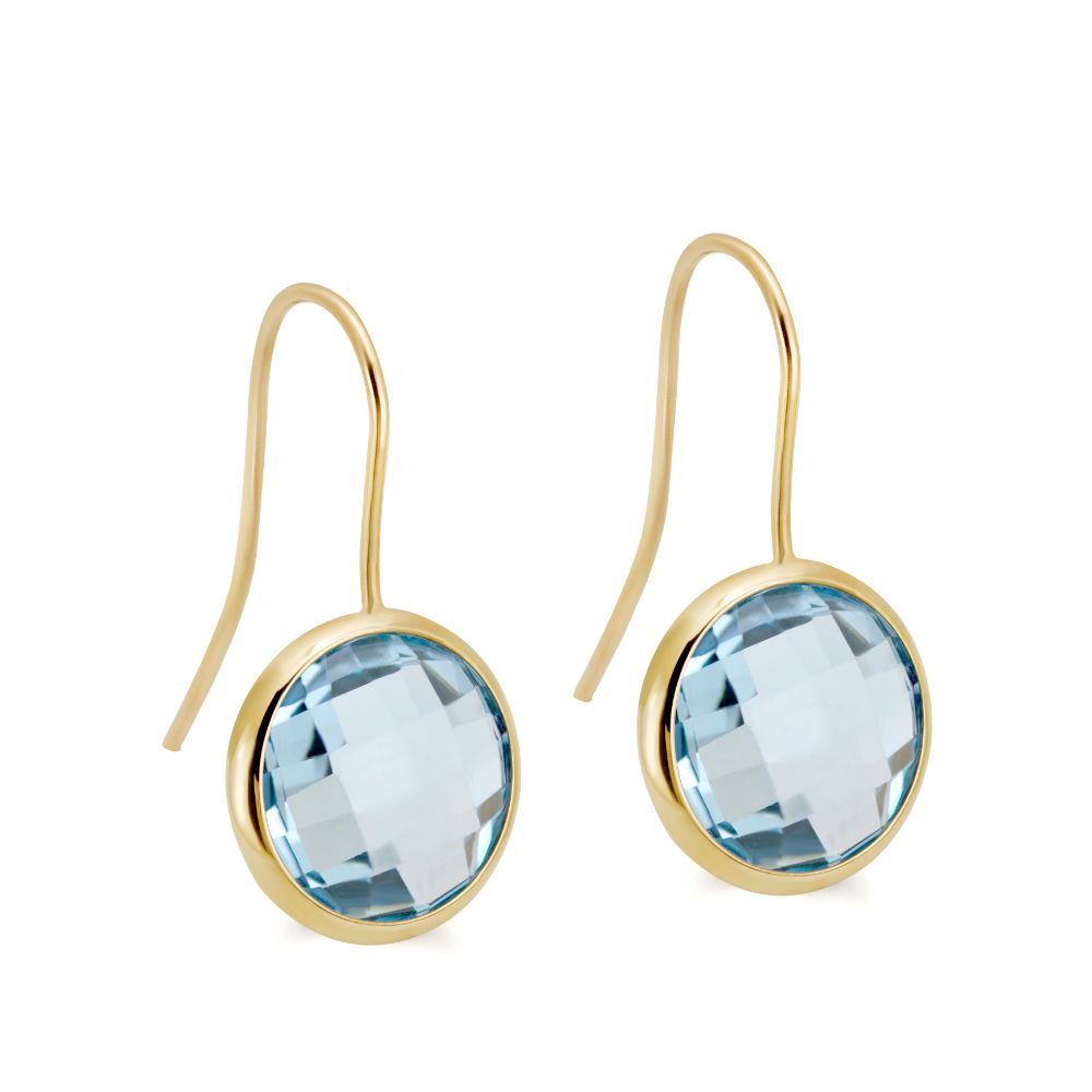 Blue Topaz Earrings 12mm 14K Gold for Women