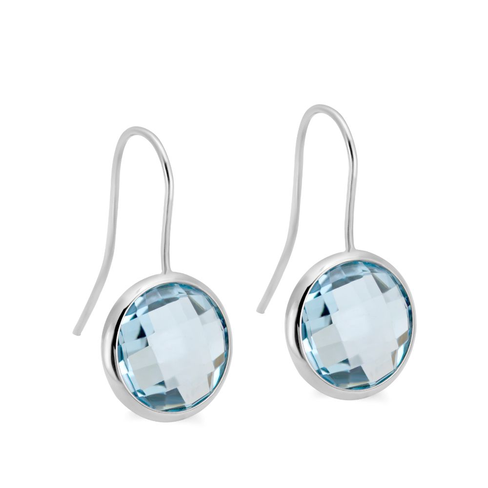 Blue Topaz Earrings 12mm 14K White Gold