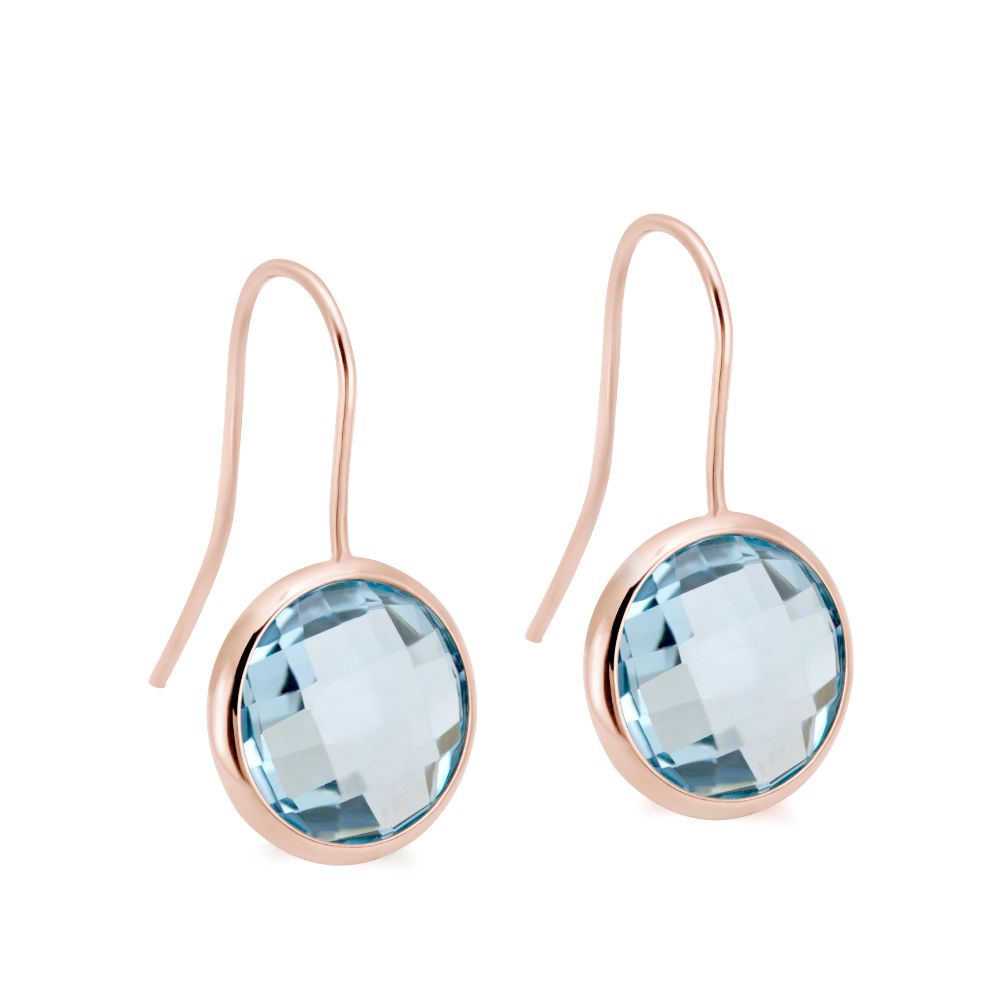 Blue Topaz Earrings 12mm 14K Rose Gold