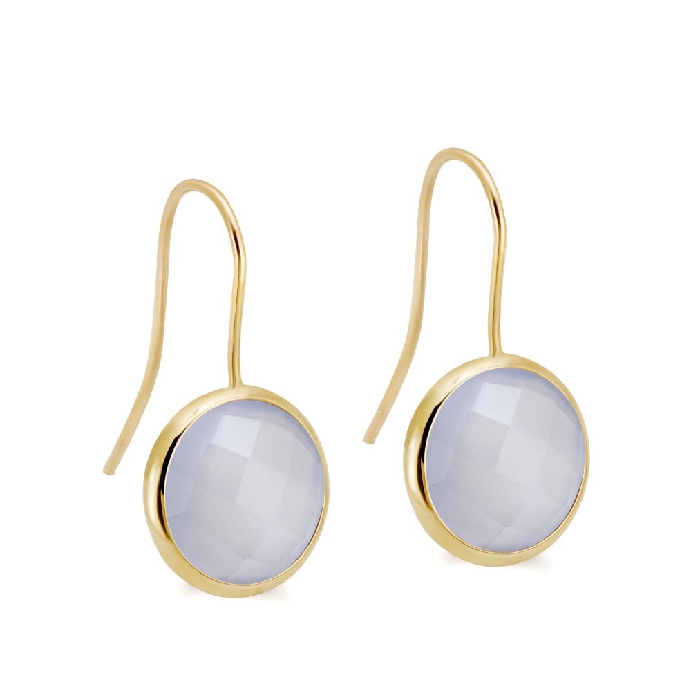 Chalcedony Earrings 12mm 14K Gold for Women