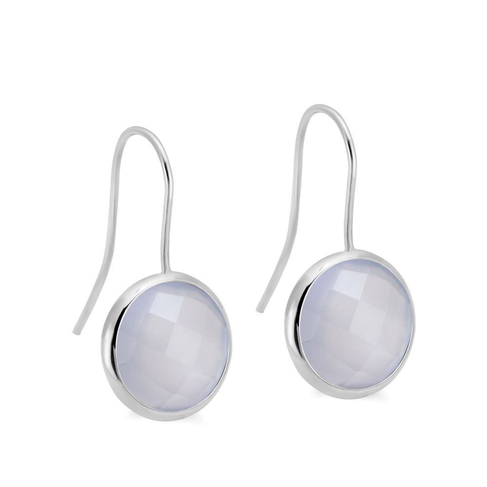 Chalcedony Earrings 12mm 14K White Gold