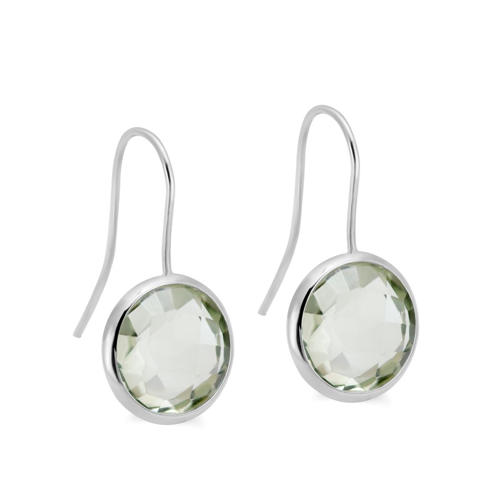 Green Amethyst Earrings 12mm 14K White Gold