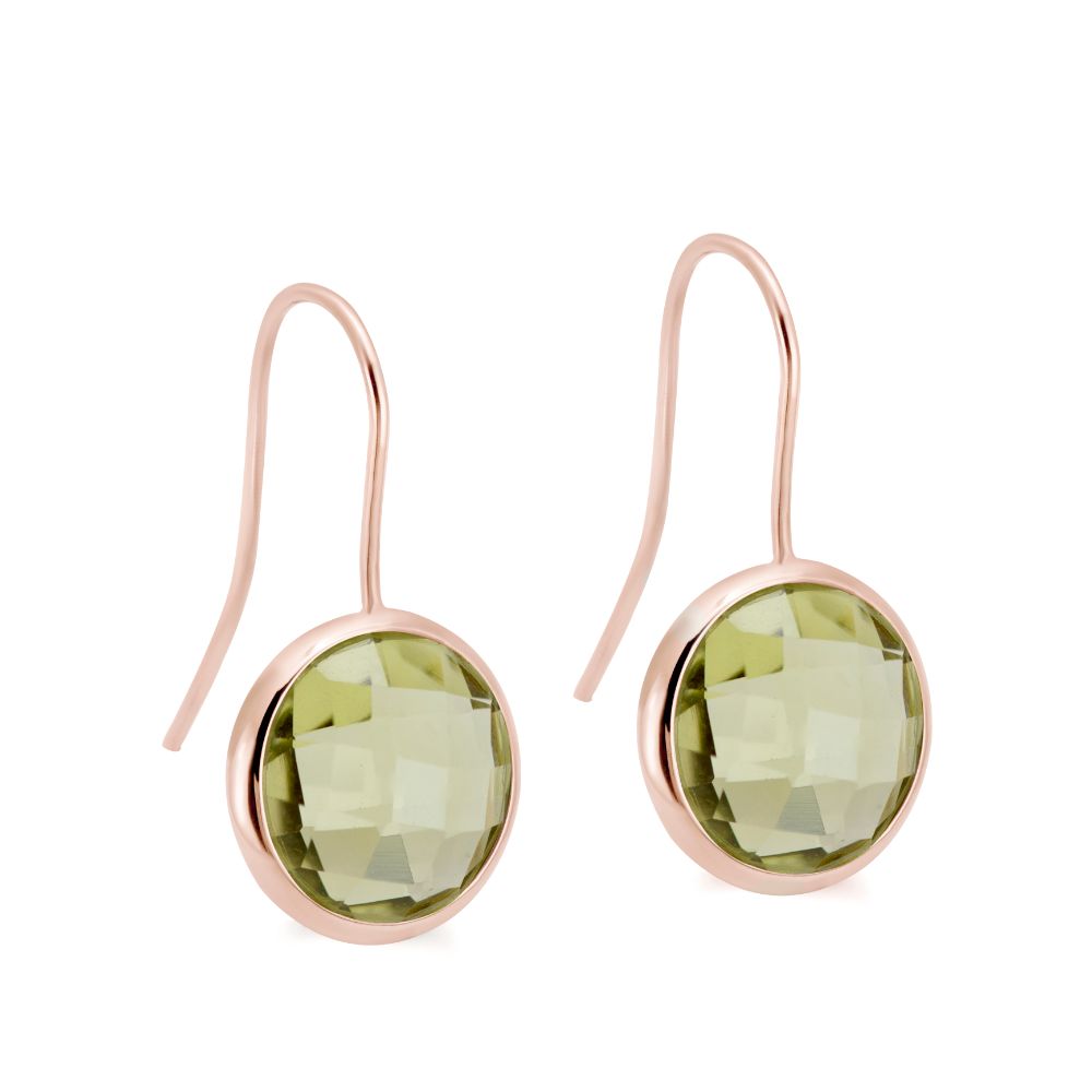 Lemon Quartz Earrings 12mm 14K Rose Gold
