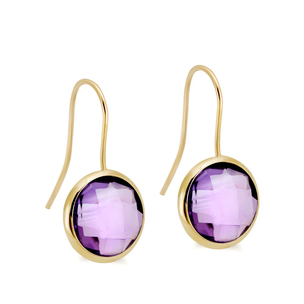 Amethyst Earrings 12mm 14K Gold for Women
