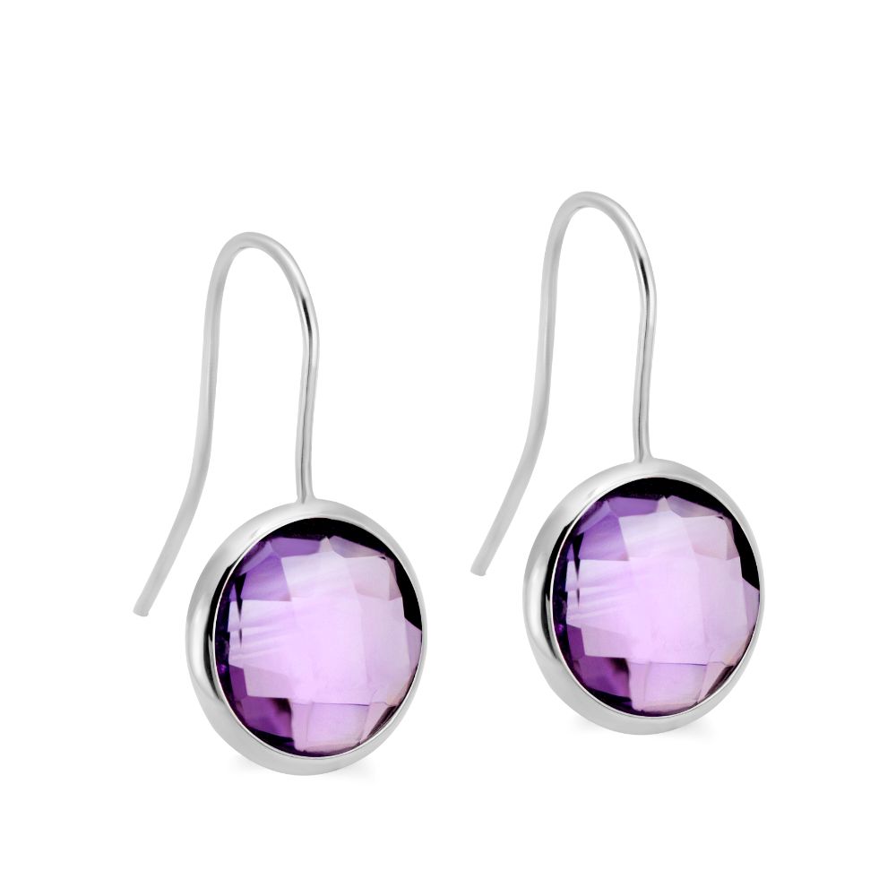 Amethyst Earrings 12mm 14K White Gold