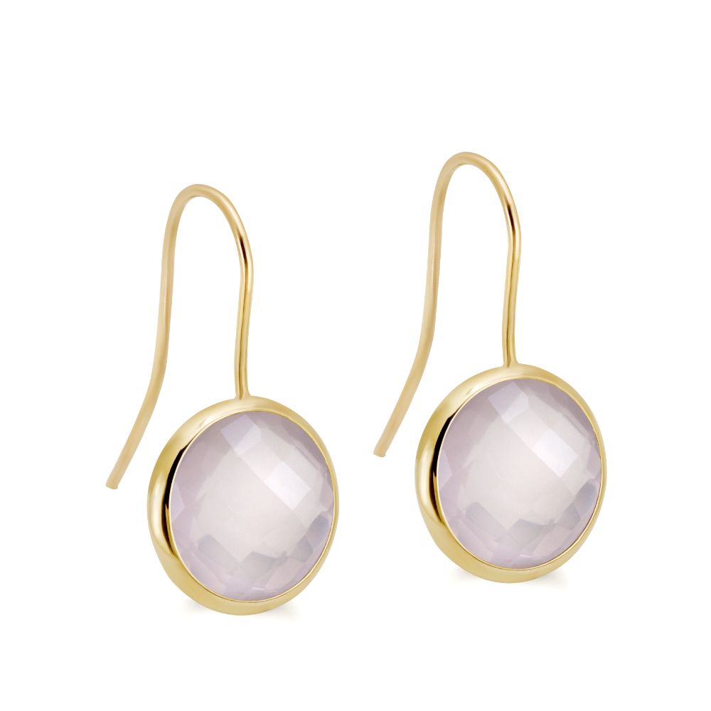 Rose Quartz Earrings 12mm 14K Gold Kyklos Jewelry