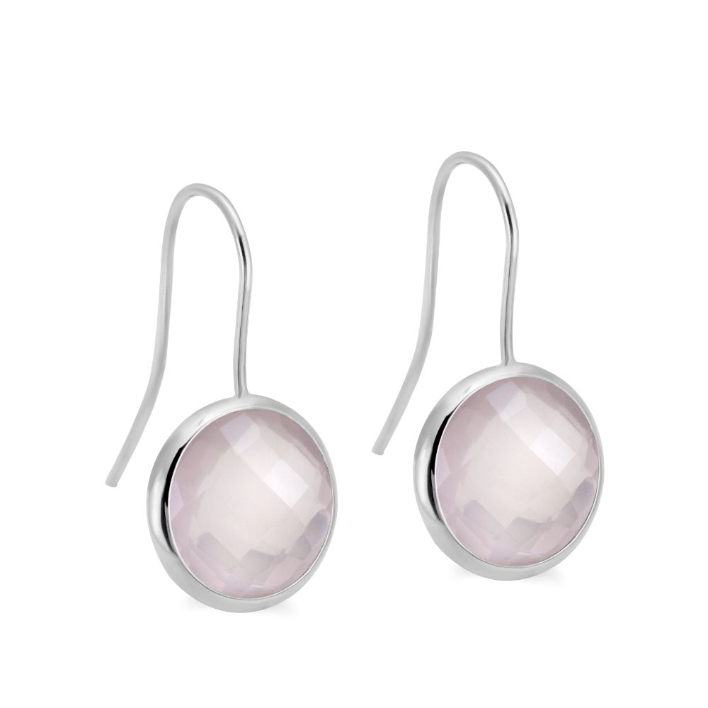 Rose Quartz Earrings 12mm 14K White Gold