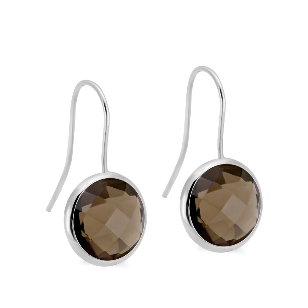 Smoky Quartz Earrings 12mm 14K White Gold
