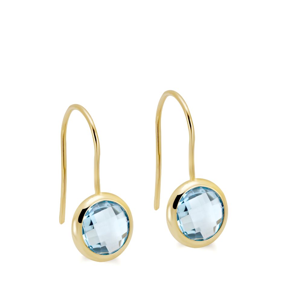 Blue Topaz Earrings 8mm 14K Gold